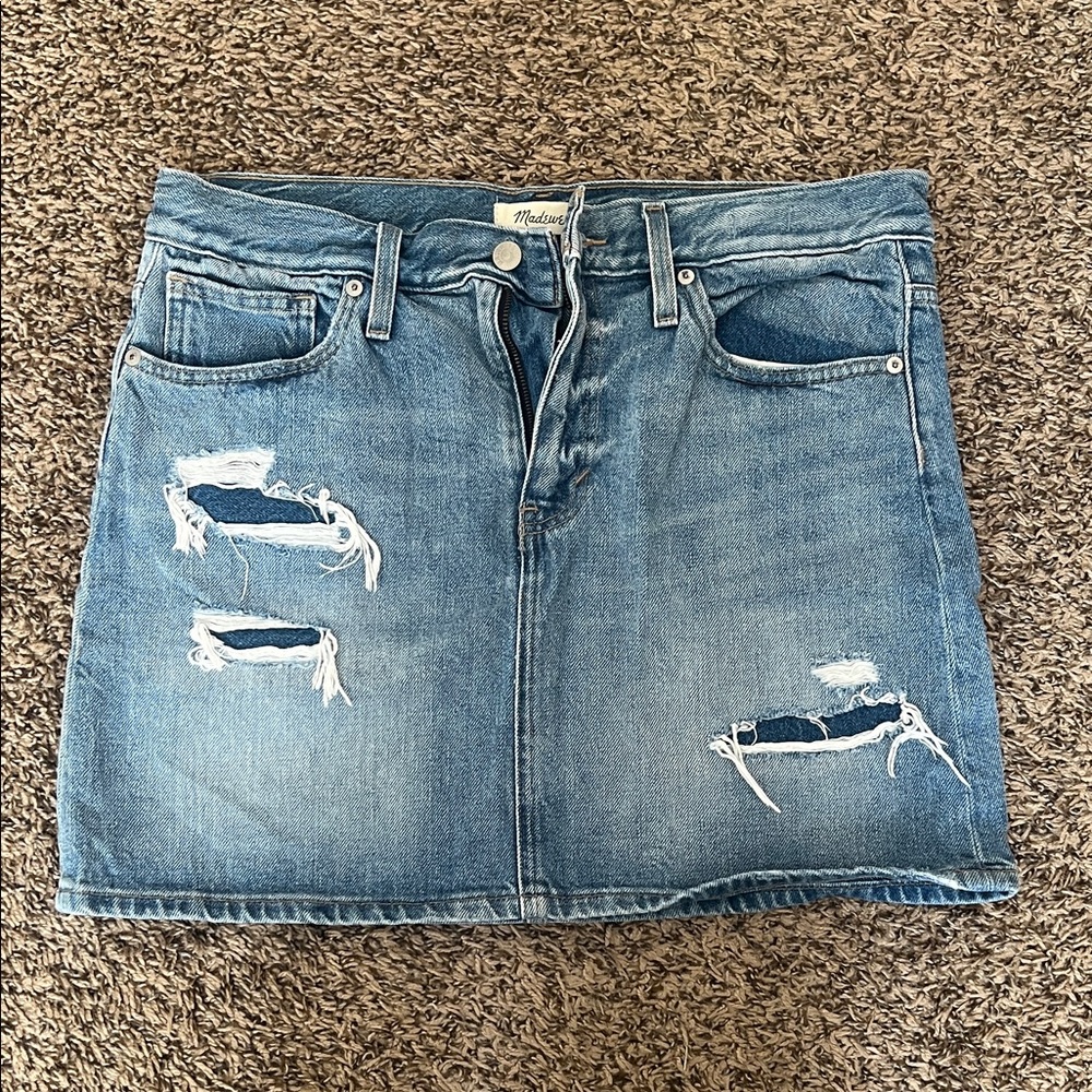 Madewell Blue Distressed Denim Mini Skirt